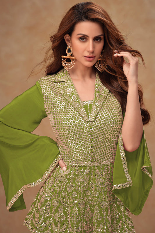 Green Readymade Chinon Palazzo Set-SS505_2_SareeButa.com