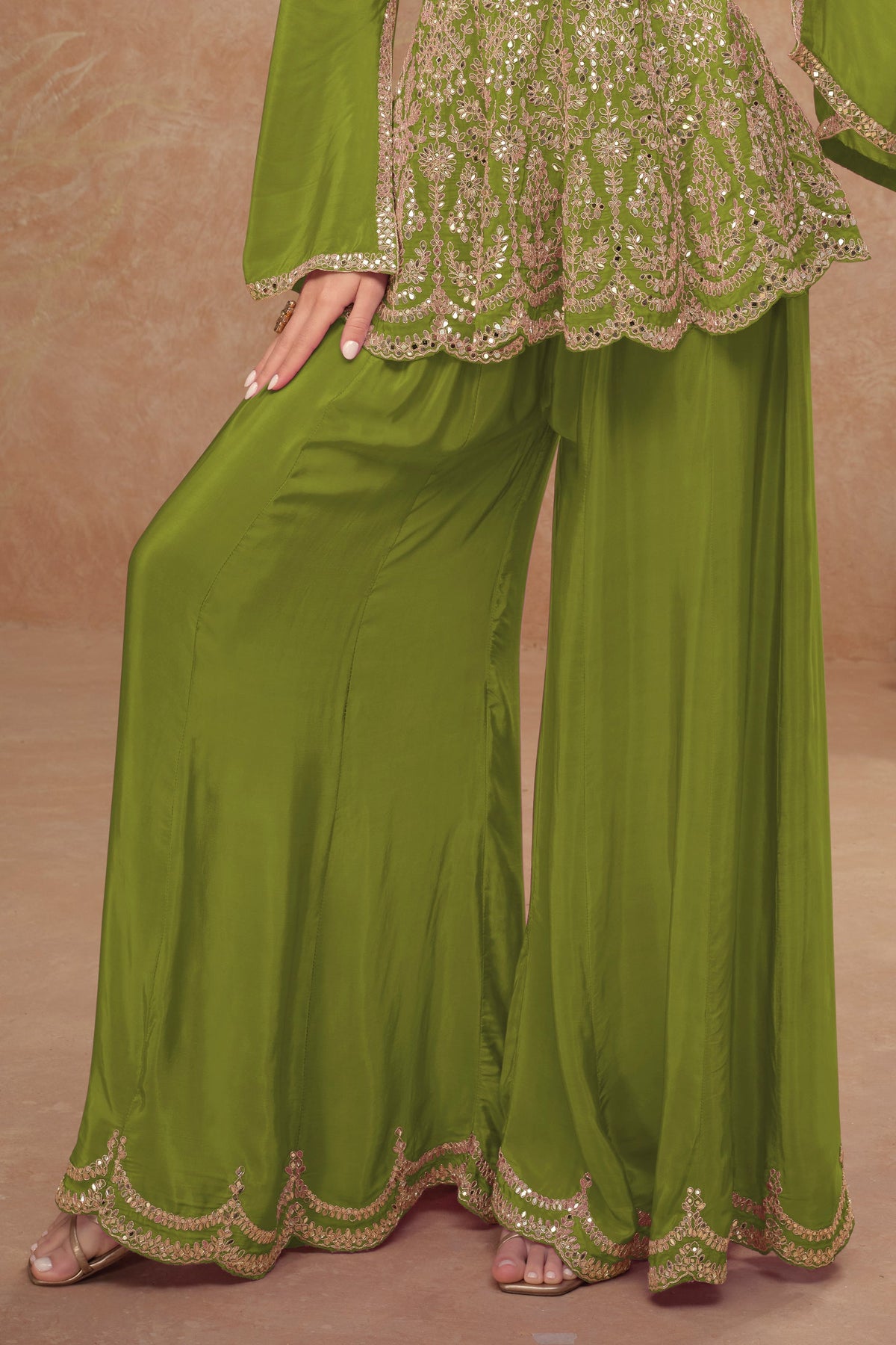 Green Readymade Chinon Palazzo Set-SS505_3_SareeButa.com