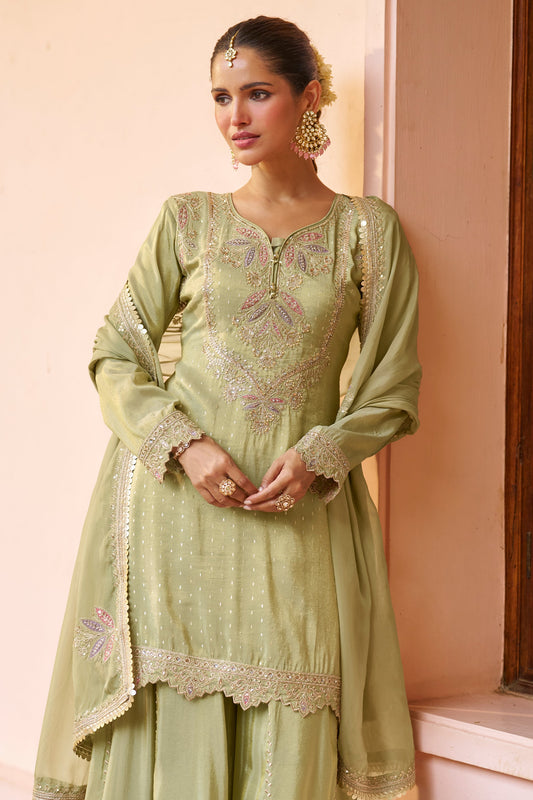 Green Readymade Chinon Palazzo Suit-SAR11685_2_SareeButa.com