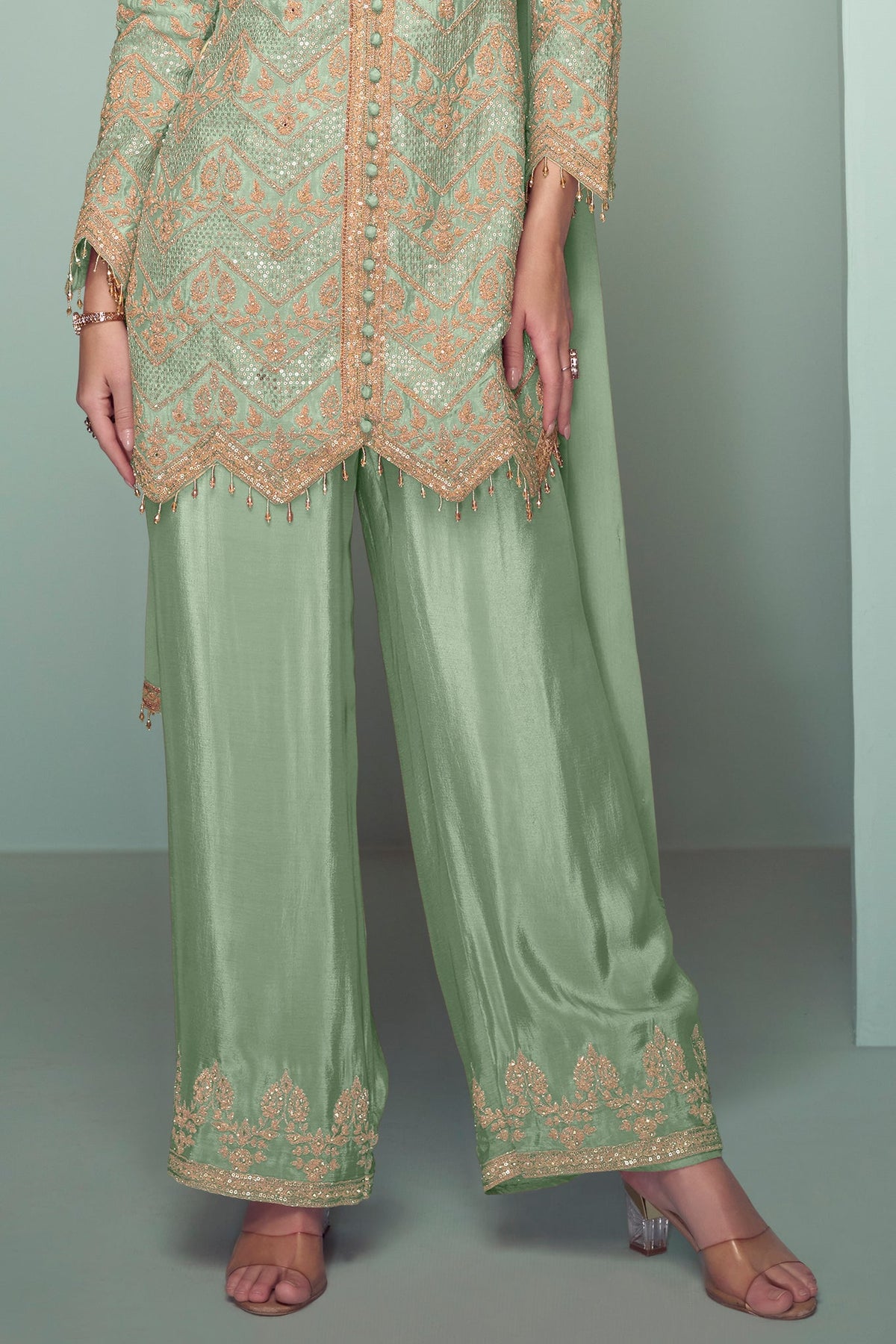 Green Readymade Chinon Palazzo Suit-SS582_3_SareeButa.com