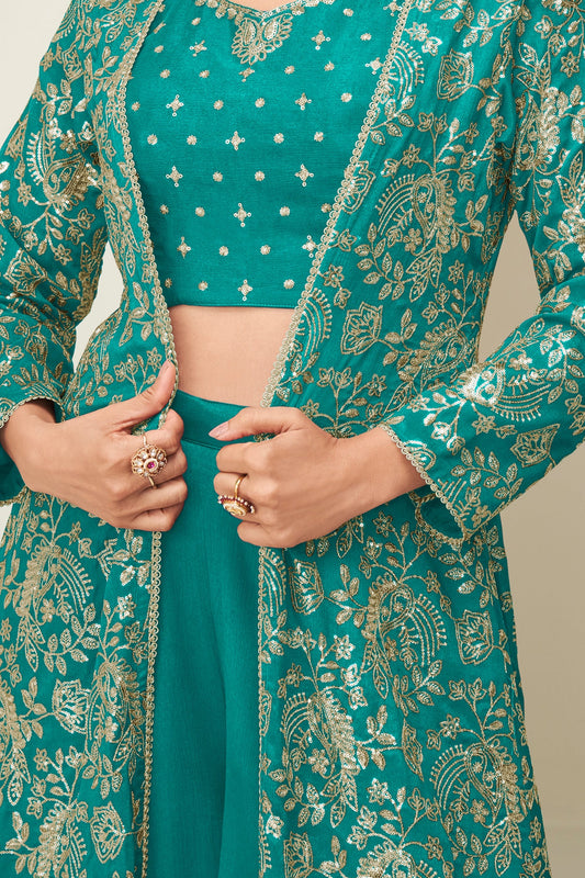 Green Readymade Chinon Silk Palazzo Set-SAR10518_2_SareeButa.com