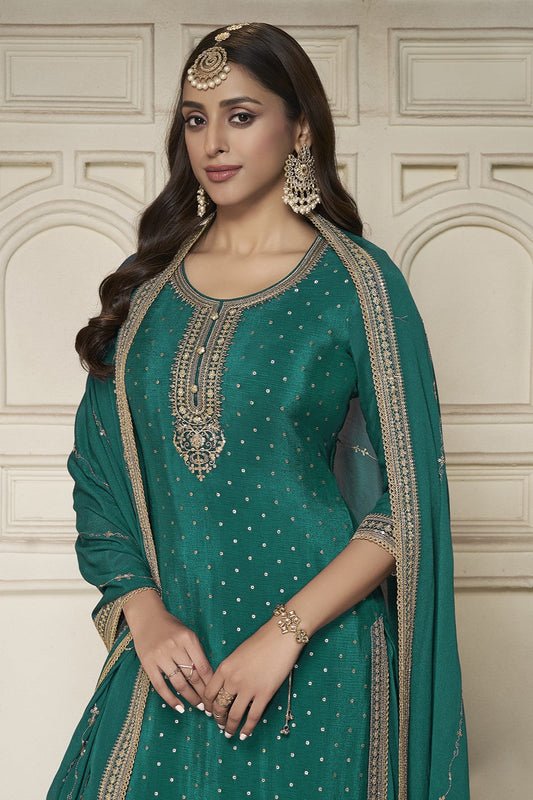 Green Readymade Chinon Suit-SS357_2_SareeButa.com