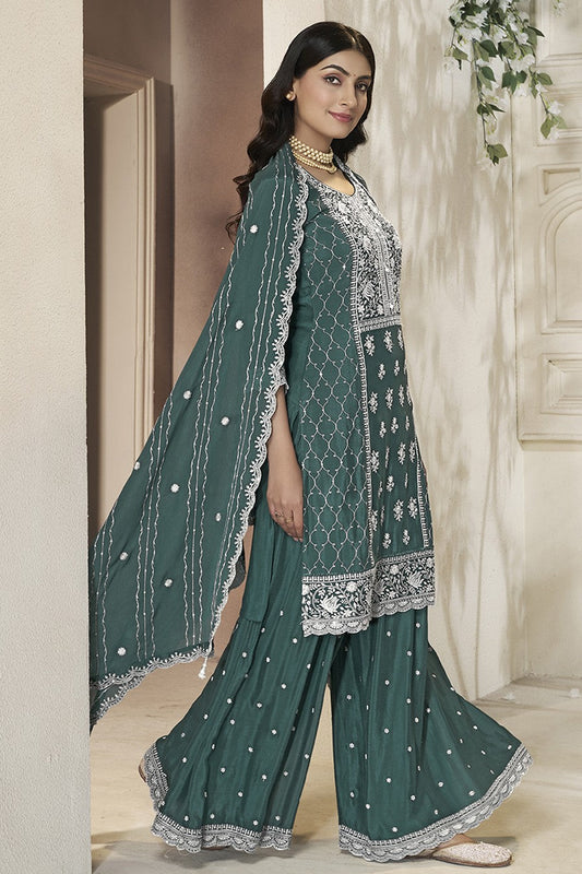 Green Readymade Chinon Suit-SS359_2_SareeButa.com