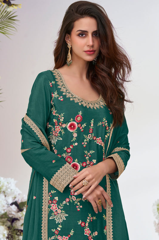 Green Readymade Embroidered Chinon Palazzo Suit-SS781_2_SareeButa.com