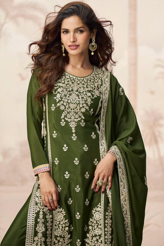 Green Readymade Embroidered Chinon Silk Palazzo Suit-SS741_2_SareeButa.com