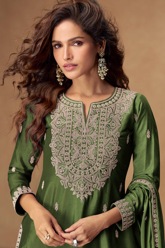 Green Readymade Embroidered Chinon Silk Suit-SAR10509_2_SareeButa.com