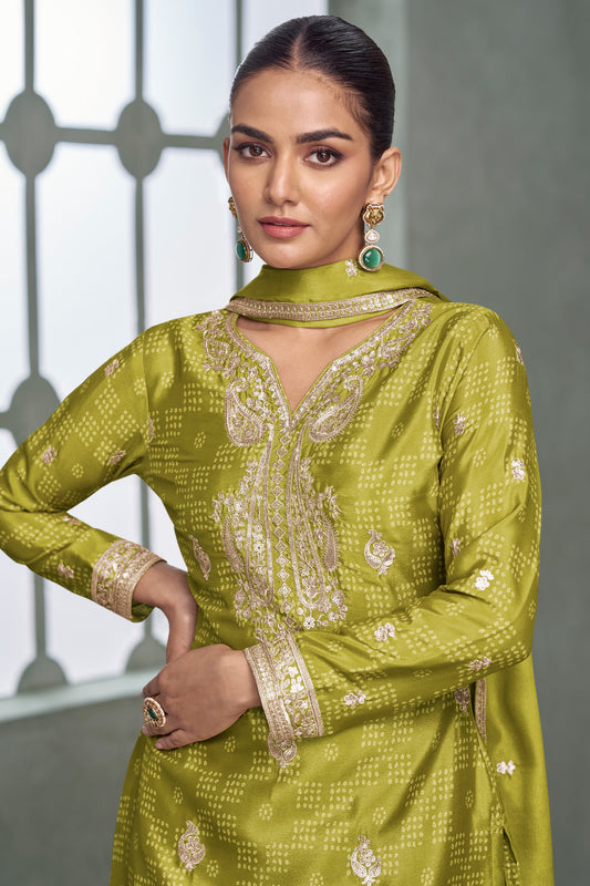 Green Readymade Embroidered Chinon Silk Suit-SS656_2_SareeButa.com