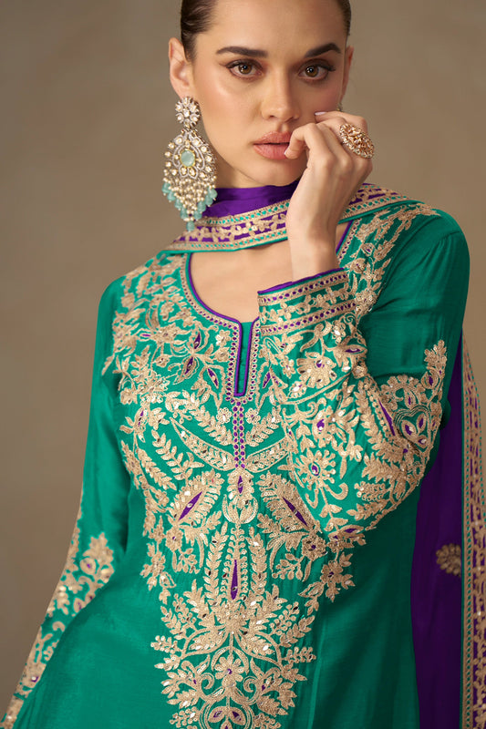 Green Readymade Embroidered Chinon Suit-SAR10667_2_SareeButa.com
