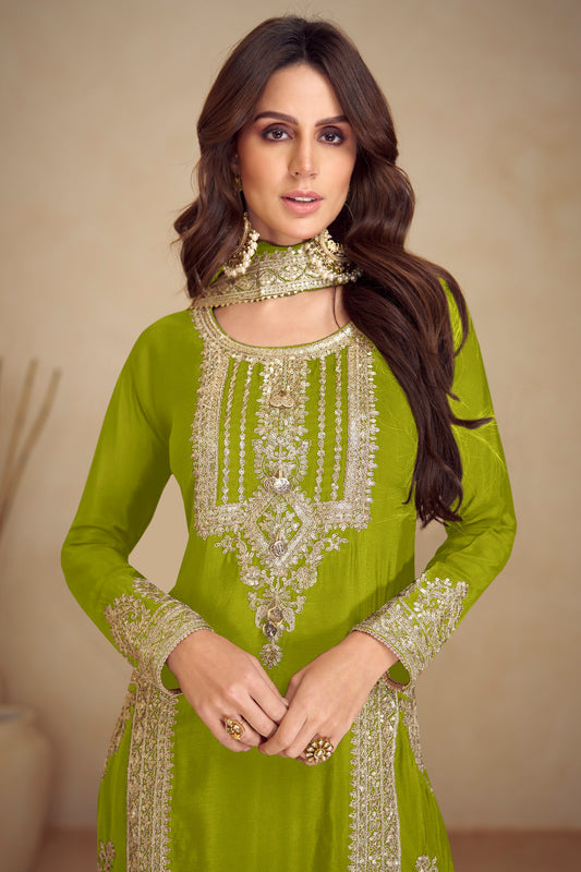 Green Readymade Embroidered Chinon Suit-SAR10809_2_SareeButa.com