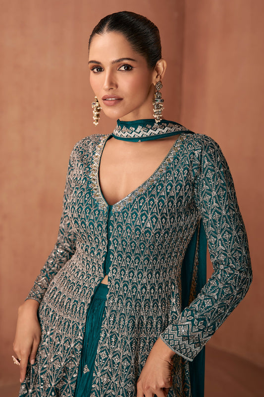 Green Readymade Embroidered Chinon Suit-SAR10940_2_SareeButa.com