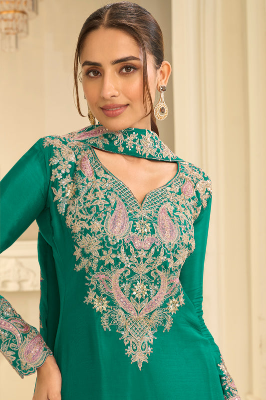 Green Readymade Embroidered Chinon Suit-SAR13295_2_SareeButa.com