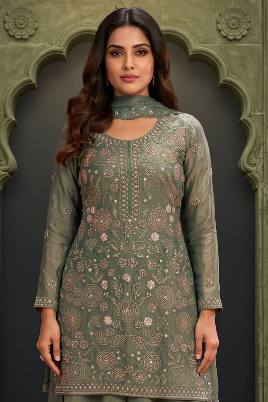 Green Readymade Embroidered Palazzo Suit-SAR13136_2_SareeButa.com