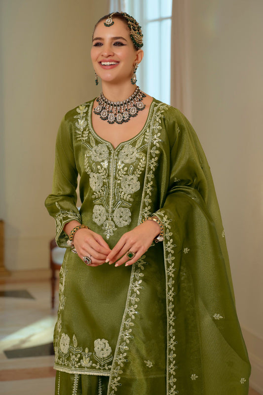 Green Readymade Embroidered Shimmer Palazzo Suit-SAR11666_2_SareeButa.com