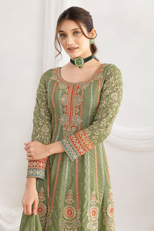 Green Readymade Embroidered Silk Anarkali Suit-SAR11110_2_SareeButa.com