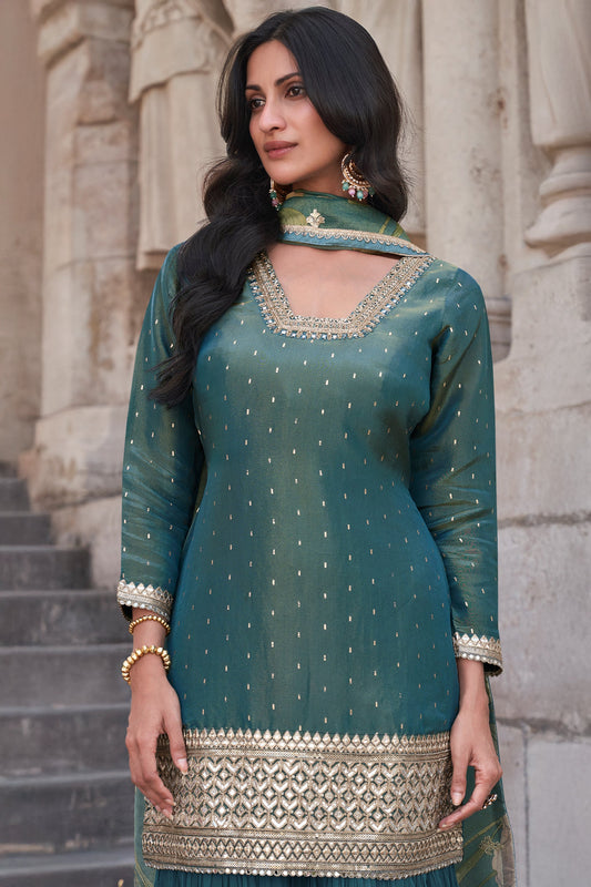 Teal Green Readymade Embroidered Silk Sharara Suit-SS629_2_SareeButa.com