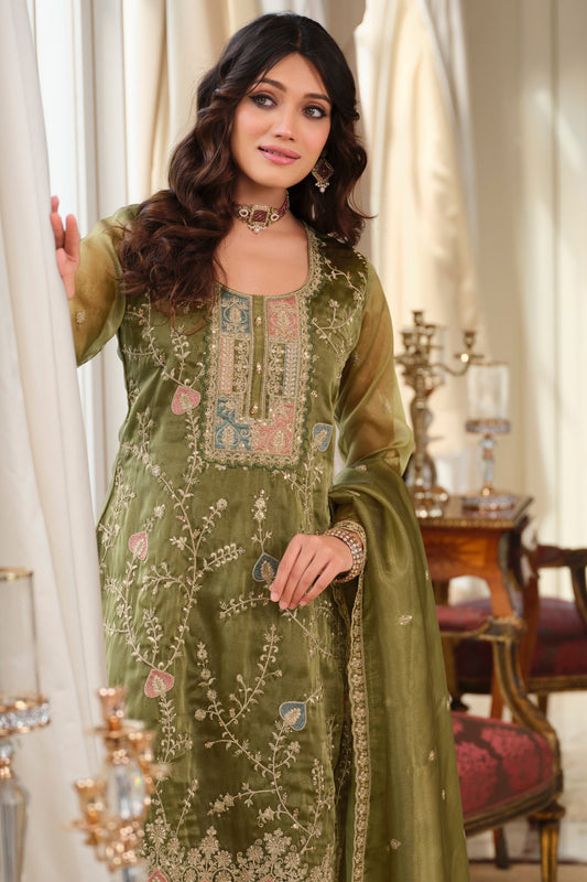 Green Readymade Embroidered Simar Silk Suit-SAR11989_2_SareeButa.com