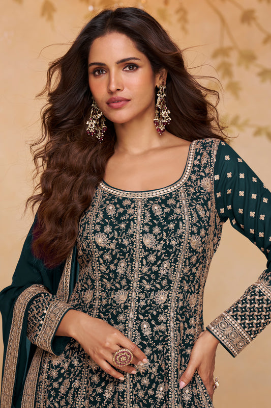 Green Readymade Georgette Gown with Dupatta-SAR13328_2_SareeButa.com