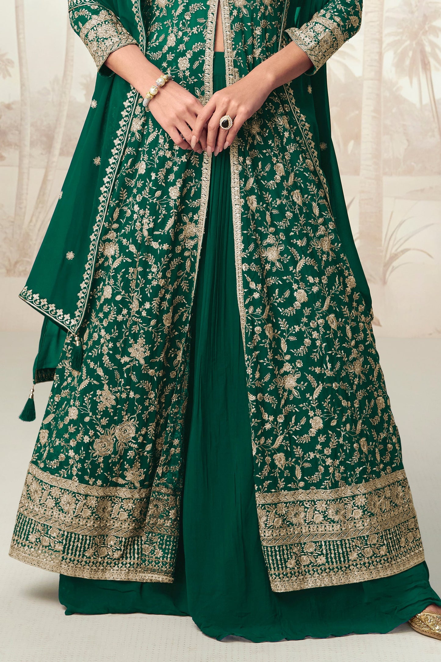 Green Readymade Georgette Skirt Suit-SS607_3_SareeButa.com