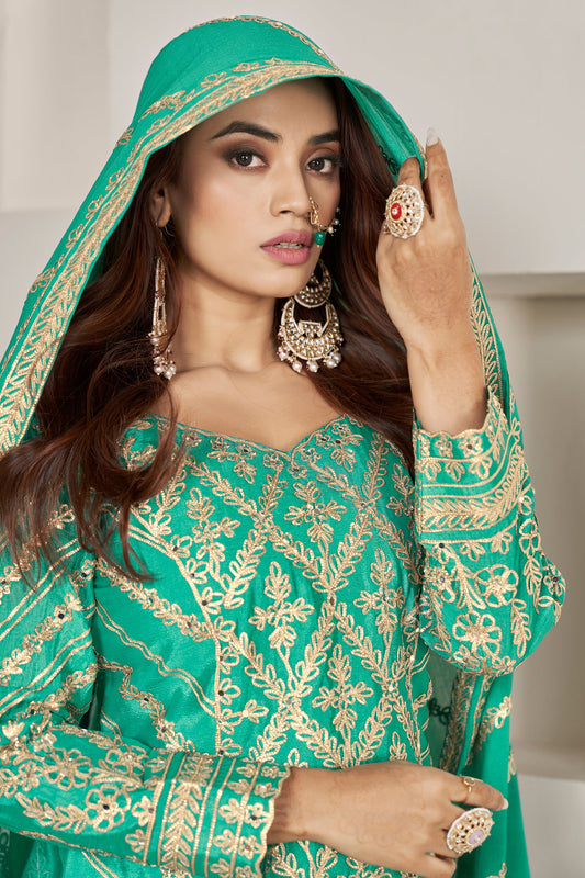 Green Readymade Gota Work Chinon Suit-SS090_2_SareeButa.com
