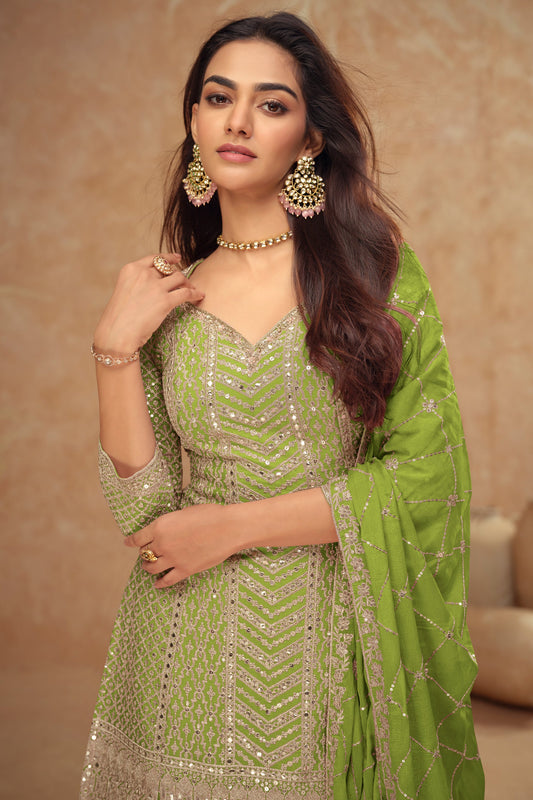 Green Readymade Heavy Work Chinon Silk Suit-SS536_2_SareeButa.com