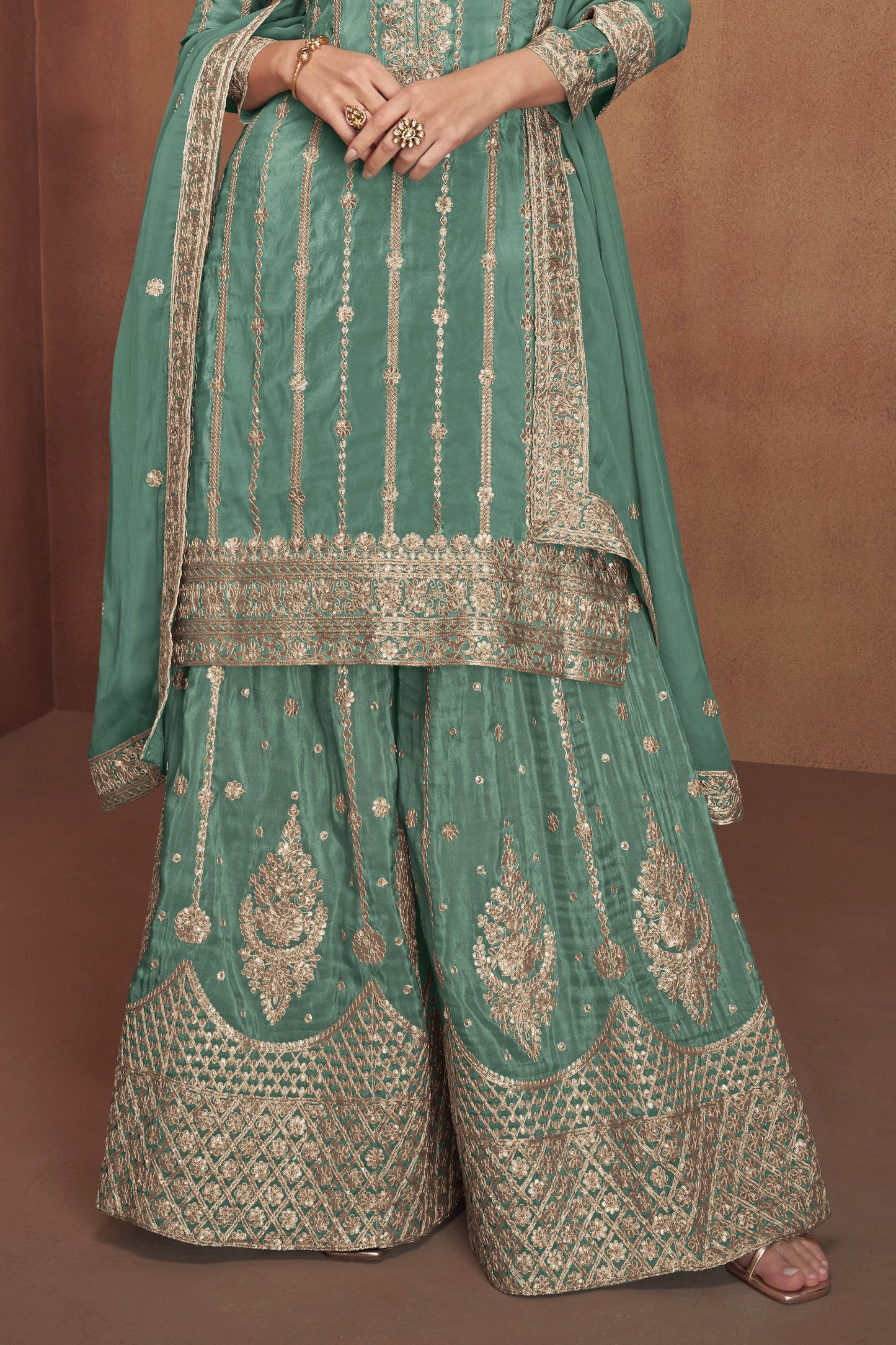 Green Readymade Heavy Work Embroidered Silk Suit-SS659_4_SareeButa.com