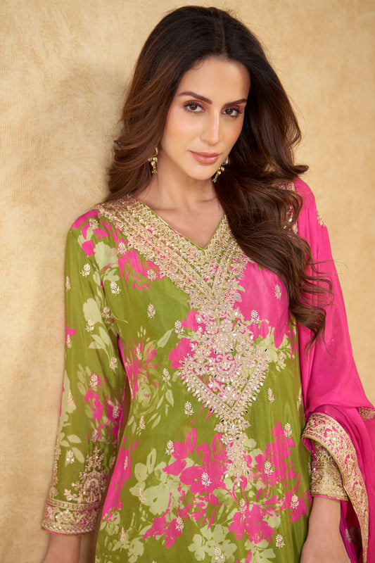 Green Readymade Heavy Work Printed Chinon Suit-SS785_2_SareeButa.com