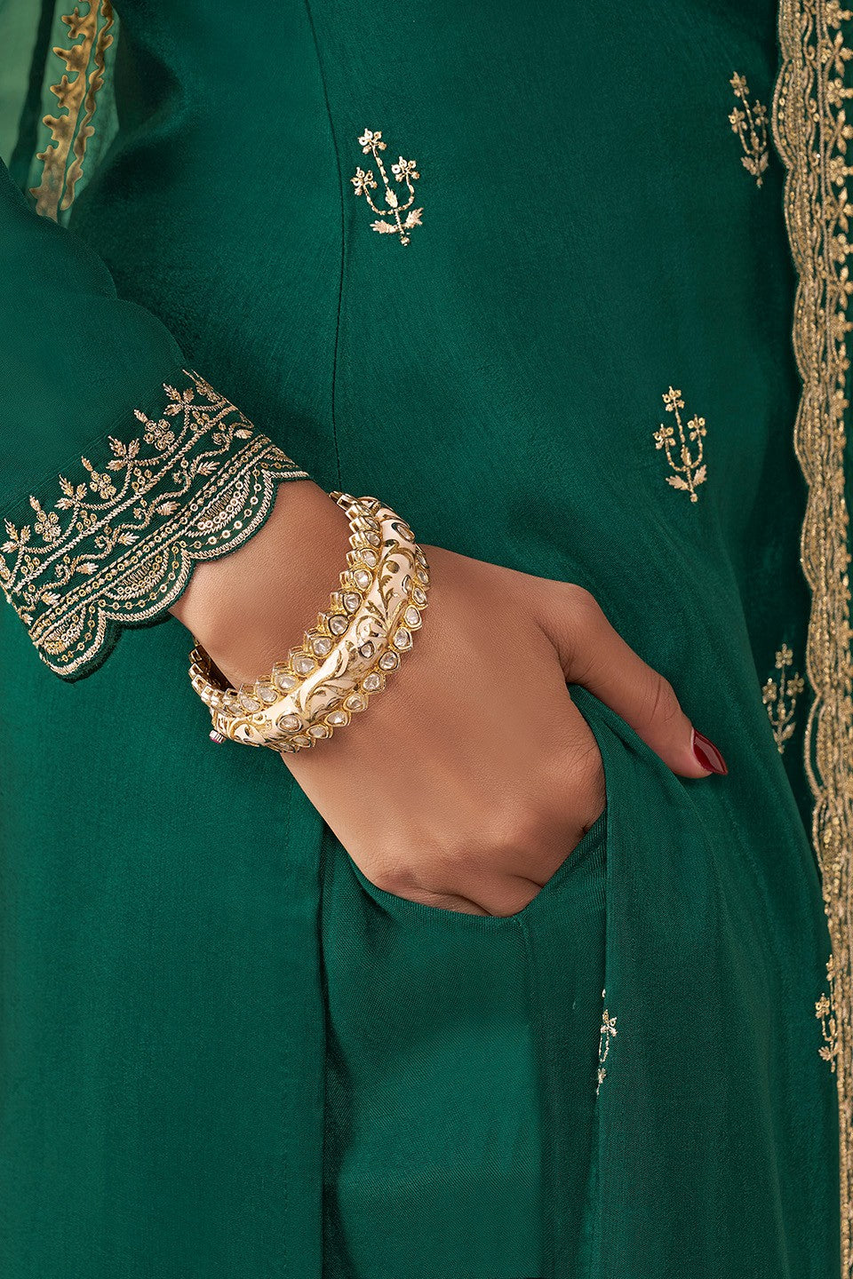 Green Readymade Munga Silk Suit-SS395_6_SareeButa.com