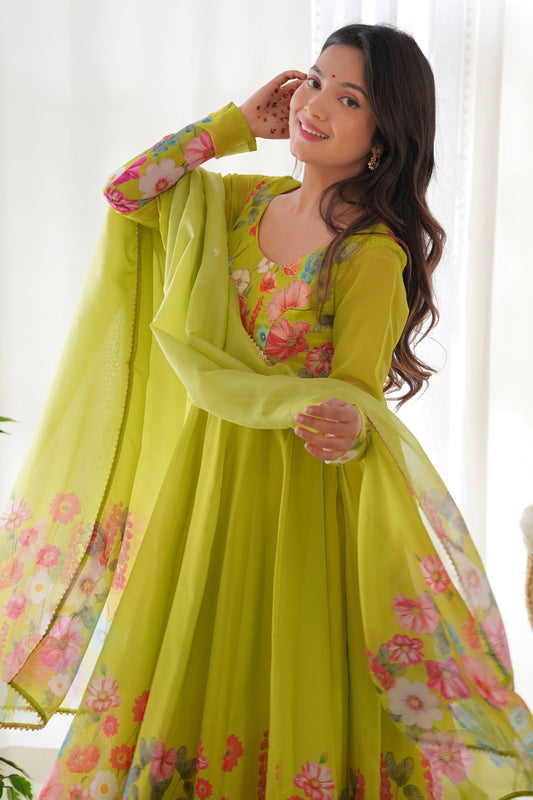 Green Readymade Printed Organza Anarkali Suit-SS490_2_SareeButa.com