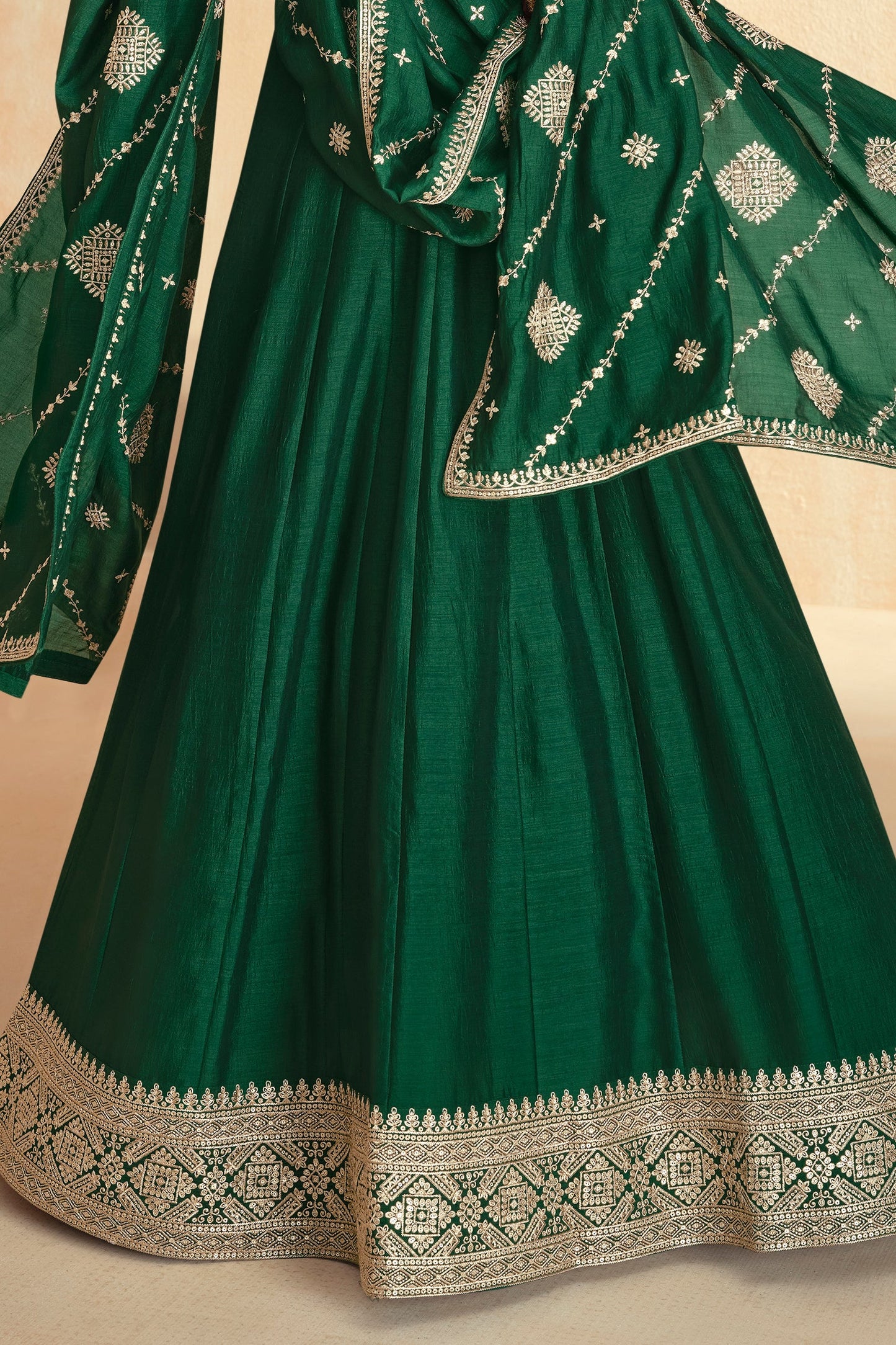 Green Readymade Silk Gown with Dupatta-SS578_3_SareeButa.com