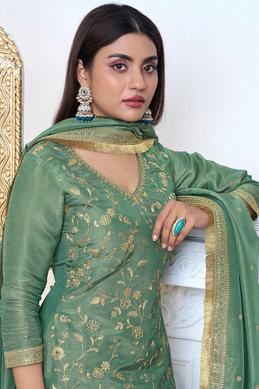 Green Readymade Tissue Sharara Suit-SS296_2_SareeButa.com