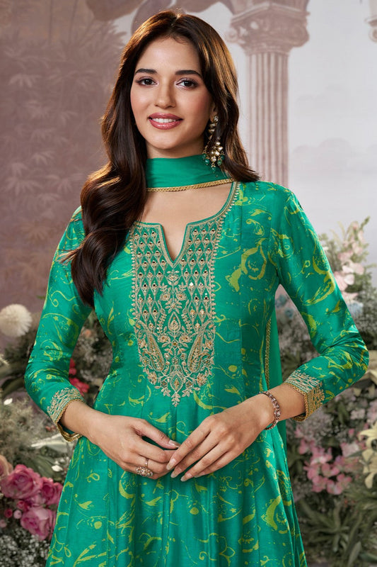 Green Readymade Viscose Silk Anarkali Suit-SS974_2_SareeButa.com