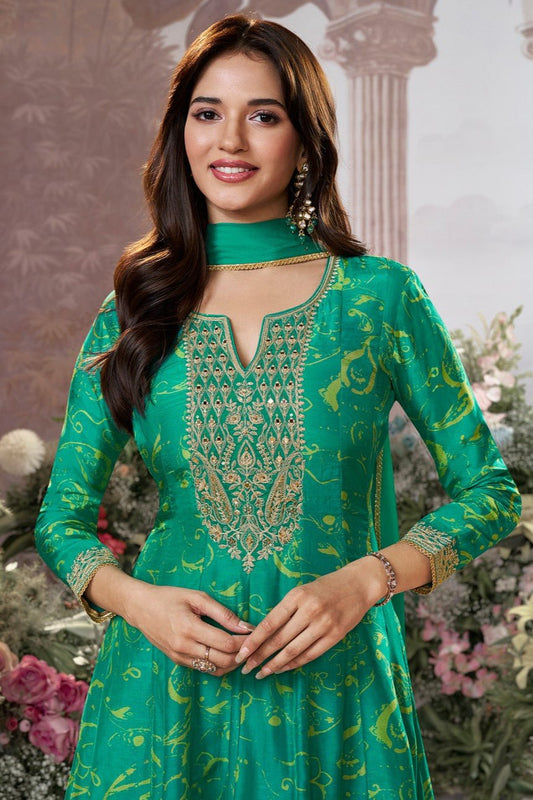 Green Readymade Viscose Silk Anarkali Suit-SS974_2_SareeButa.com