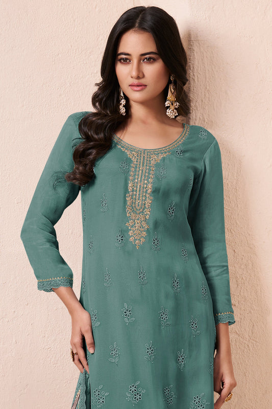 Green Schiffli Embroidered Organza Suit-SS635_2_SareeButa.com