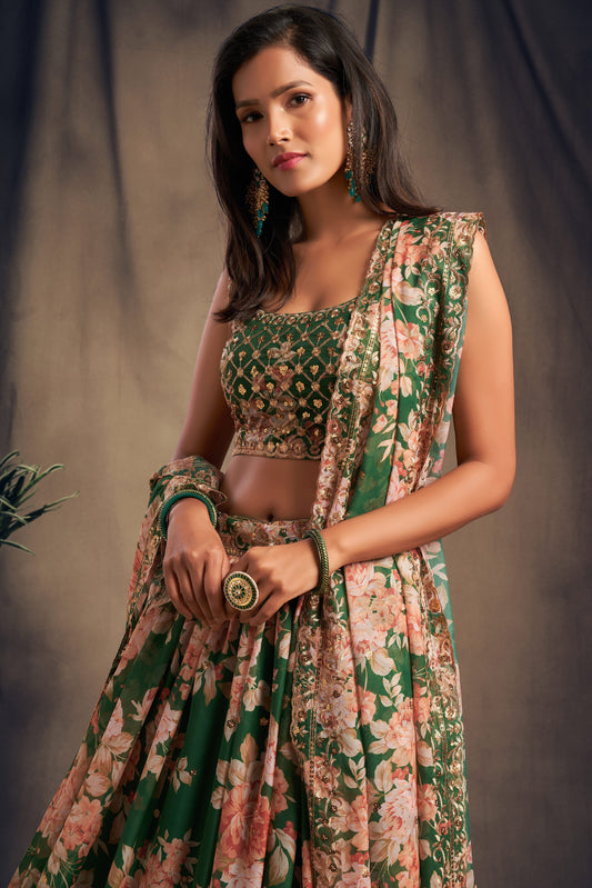 Green Semi-Stitched Embroidered Organza Lehenga-LC155_2_SareeButa.com
