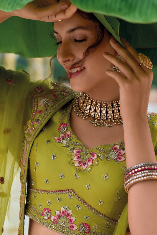 Green Semi-Stitched Heavy Work Silk Lehenga-LC87_2_SareeButa.com