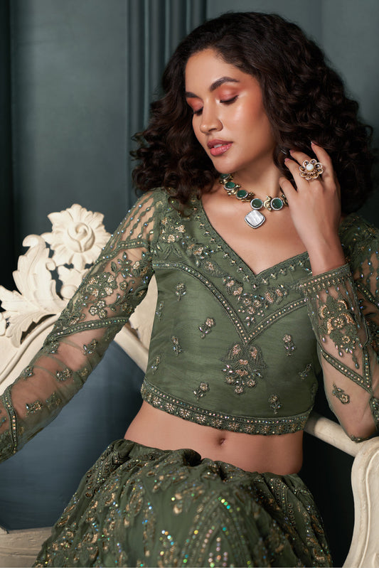 Green Semi Stitched Embroidered Net Lehenga-LC4_2_SareeButa.com