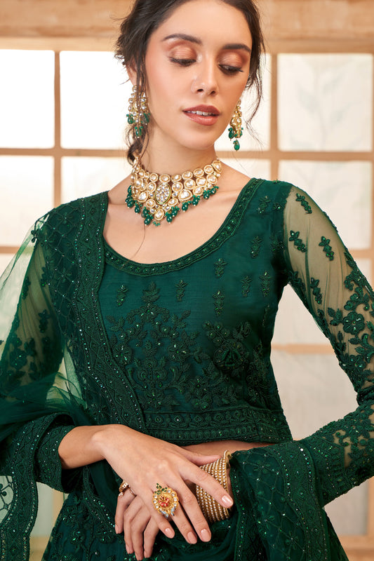 Green Semi Stitched Embroidered Net Lehenga-LC52_2_SareeButa.com
