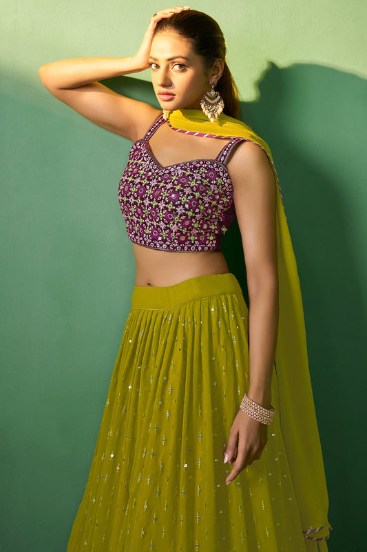 Green Semi Stitched Georgette Lehenga-LC72_2_SareeButa.com