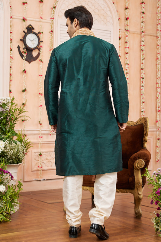 Green Silk Kurta Pajama-SAR11398_2_SareeButa.com