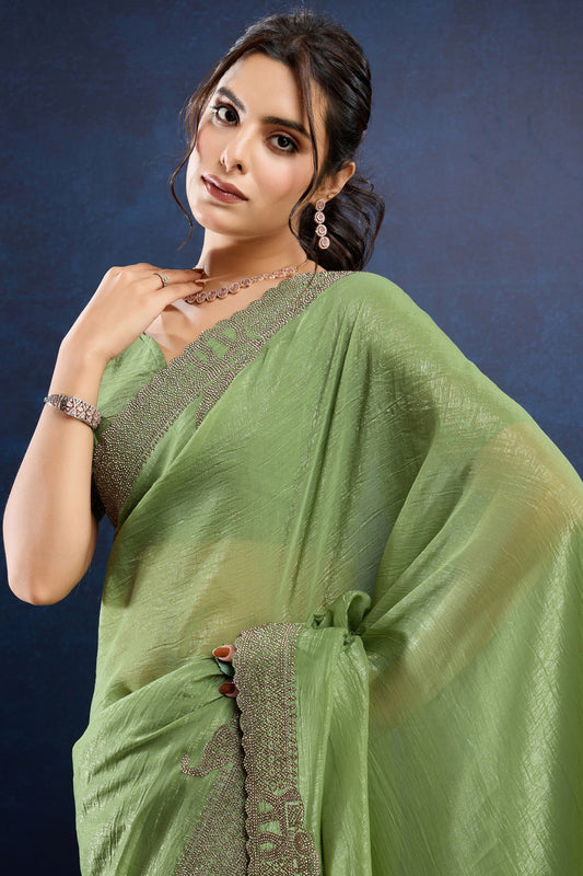 Green Stone Work Crystal Silk Saree-ZB133896_2_SareeButa.com