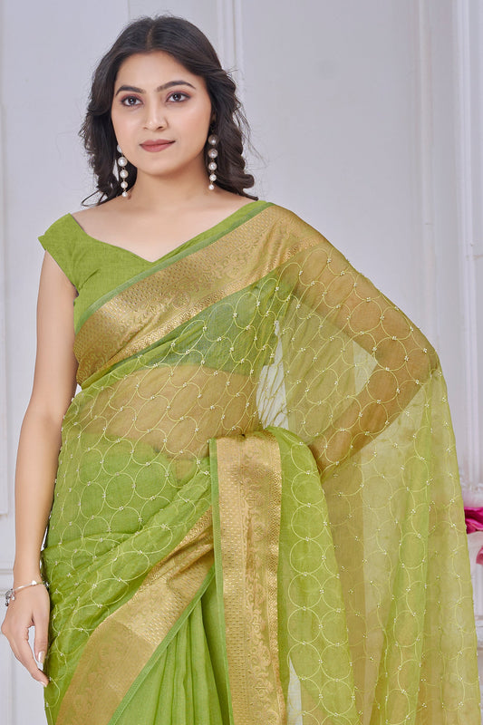 Green Stone Work Jacquard Saree-SAR10745_2_SareeButa.com