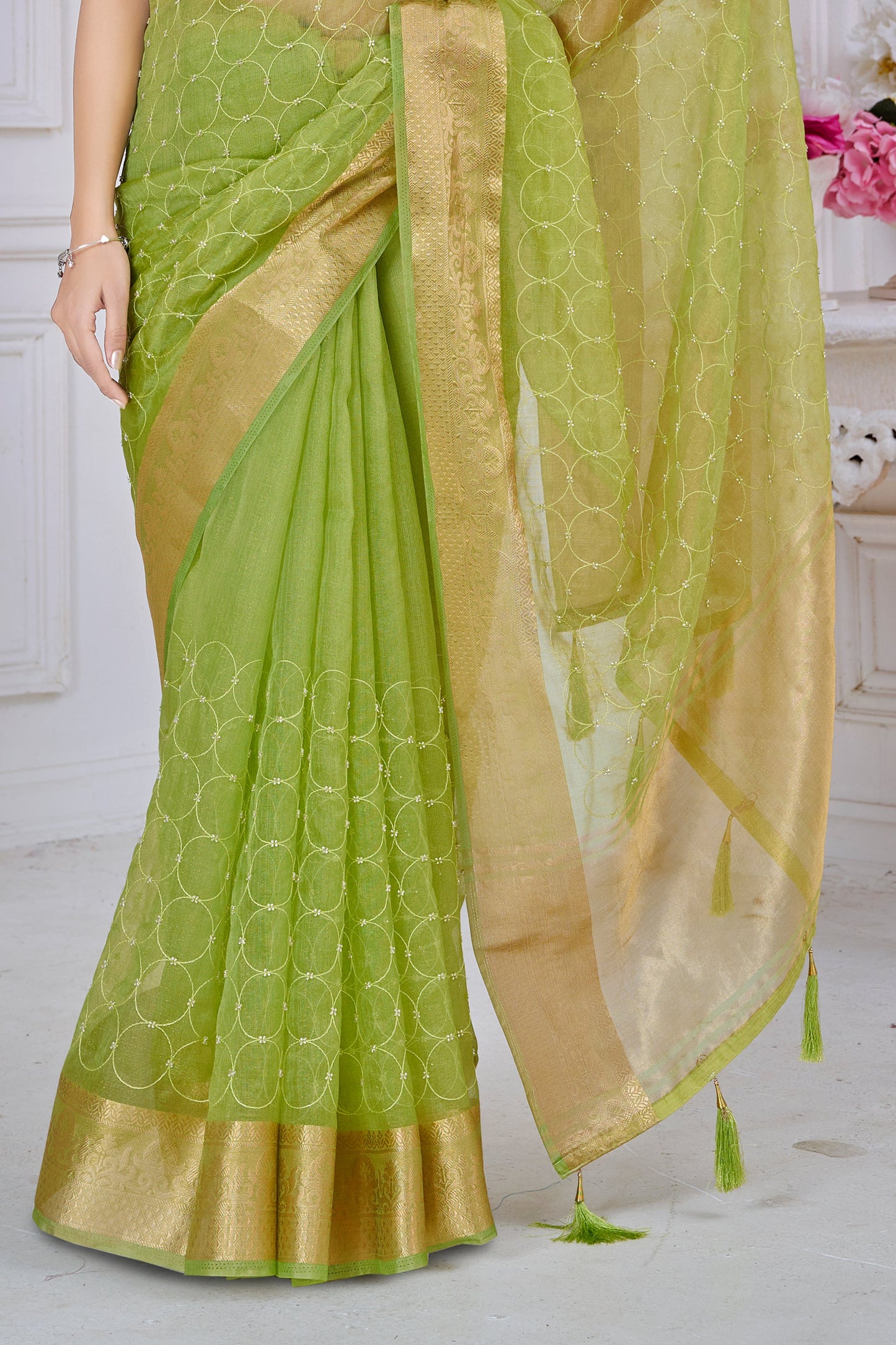 Green Stone Work Jacquard Saree-SAR10745_5_SareeButa.com