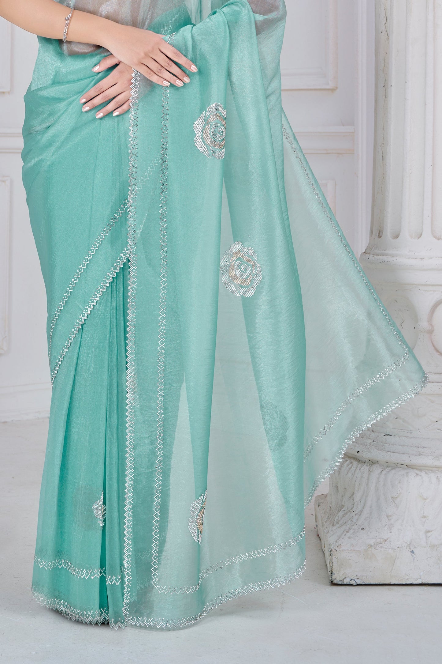 Green Stone Work Organza Saree-SAR10764_5_SareeButa.com