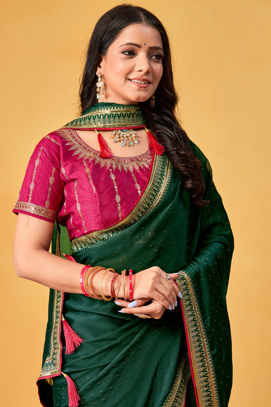 Green Stone Work Silk Saree-ZB134000_2_SareeButa.com
