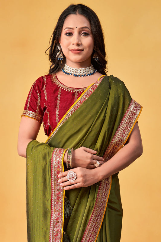 Green Stone Work Silk Saree-ZB134002_2_SareeButa.com