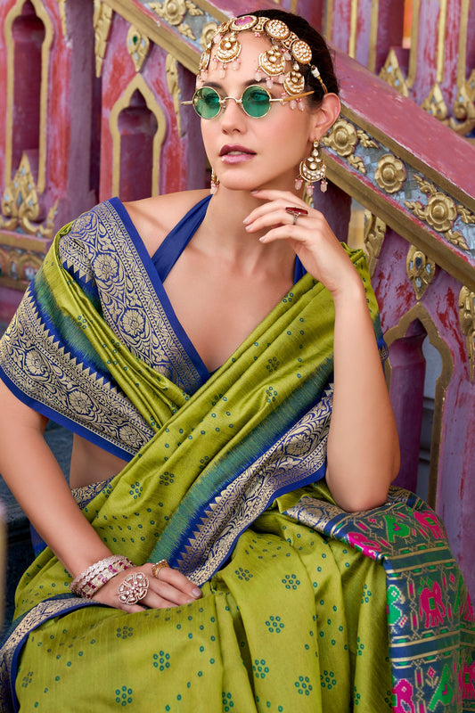 Green Tussar Silk Saree with Patola Pallu-ZB133784_2_SareeButa.com