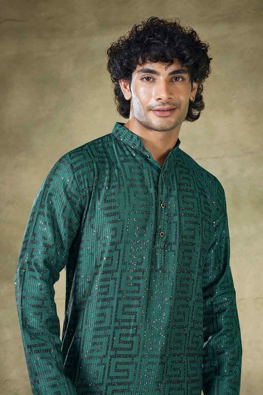 Green Viscose Sequin Kurta Pajama-MW39_2_SareeButa.com