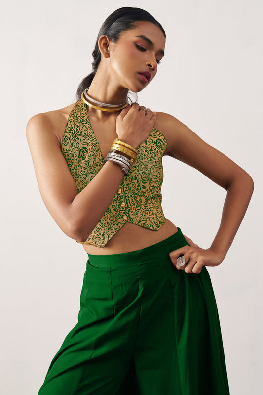 Green Waist Coat and Palazzo Set-SS448_2_SareeButa.com