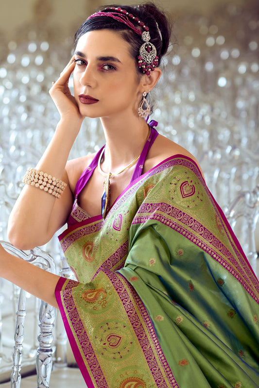 Green Woven Banarasi Silk Saree-ZB134344_2_SareeButa.com