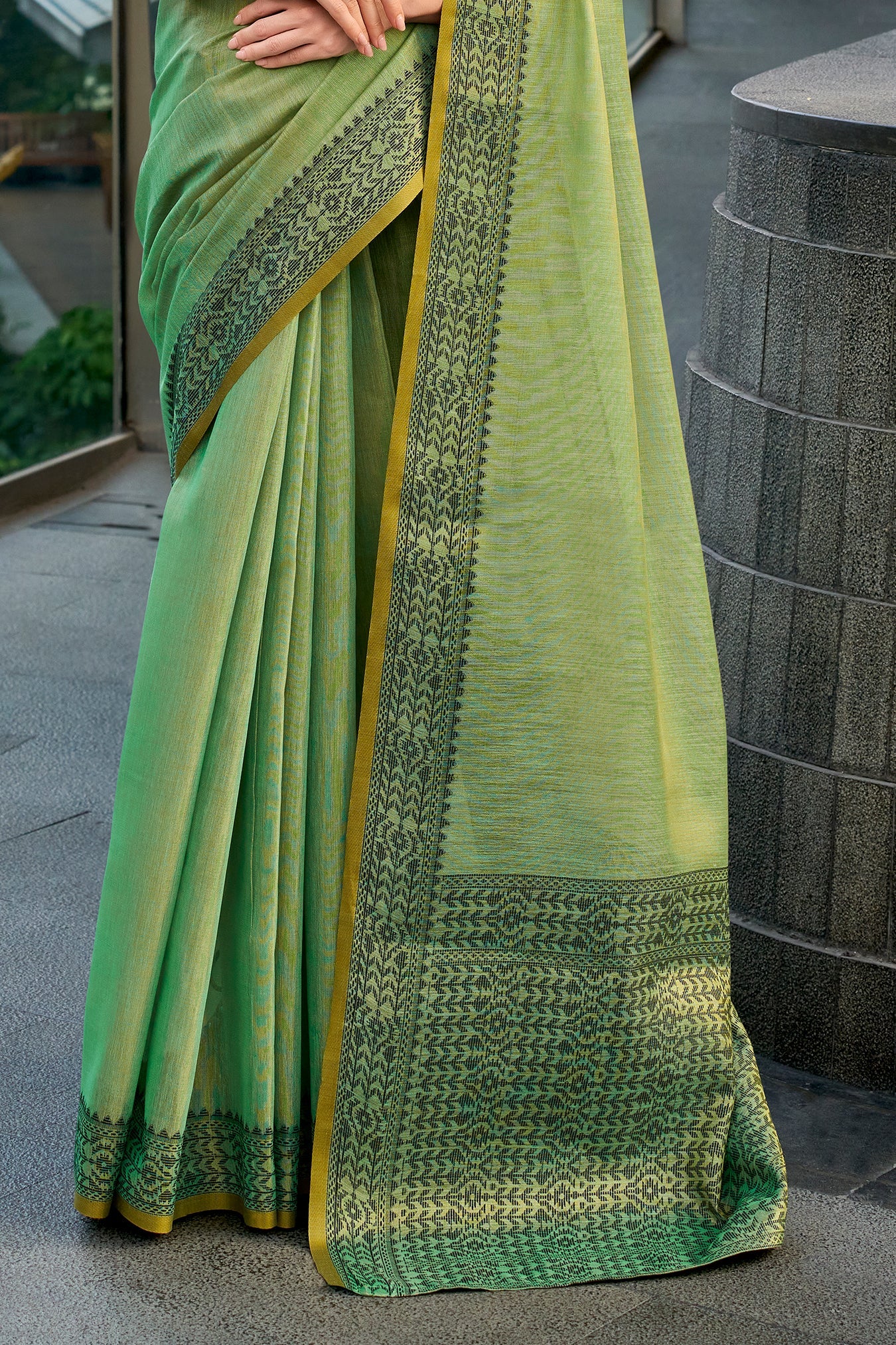 Green Woven Linen Tissue Saree-ZB134371_4_SareeButa.com